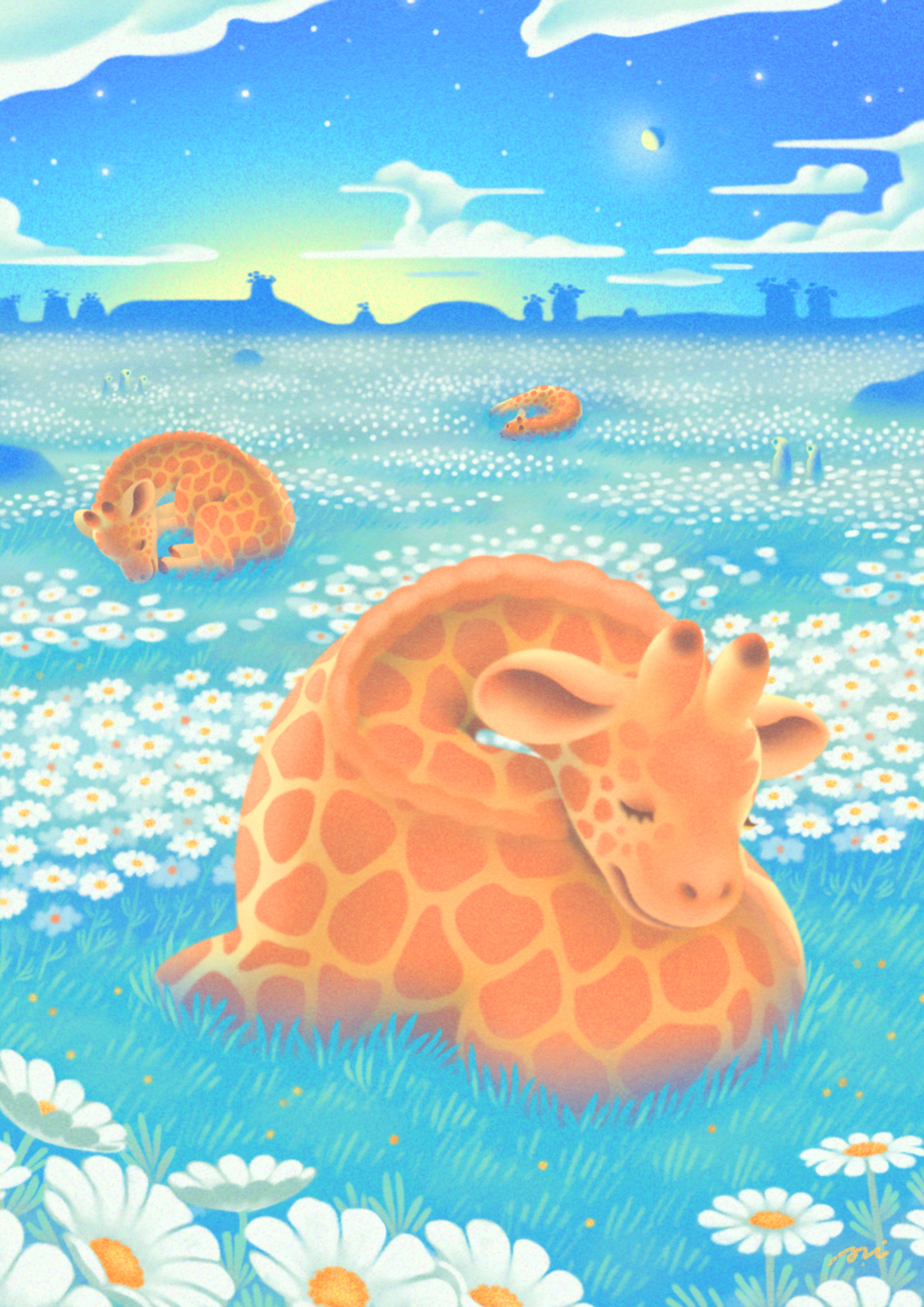 WALLPAPER FOR MOBILE – Dawn / giraffe(石黒メヲのイラストレーション/Illustration of Meo Ishiguro)
